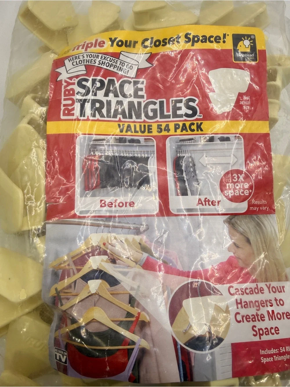 Genuine Ruby Space Triangles Jumbo 54 Count Pkg. 3x More Closet Space! NEW